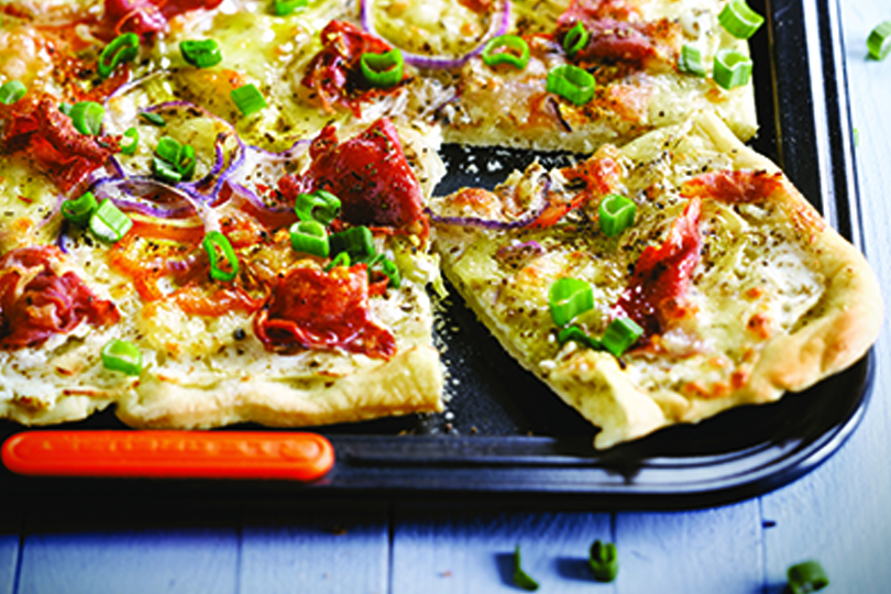 Three-onion Pizza with Prosciutto